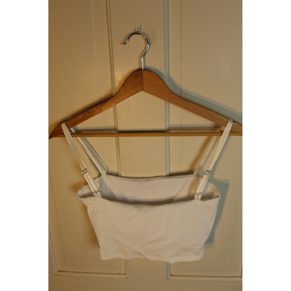 Buffbunny Collection Material Girl White Ribbed Tank Top Built-In Bra Small - Picture 3 of 5